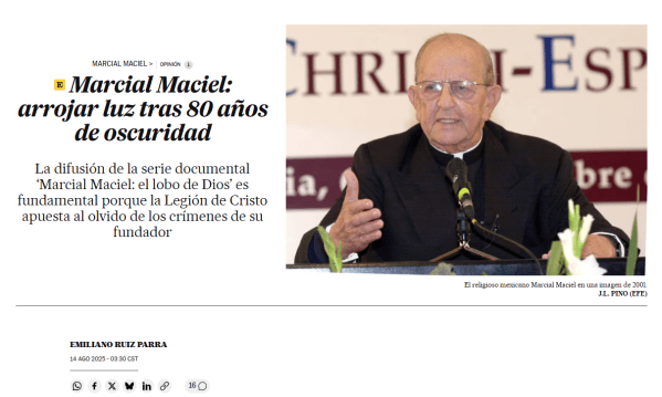 Portada Artículo Emiliano Ruiz Parra sobre Maciel en El País